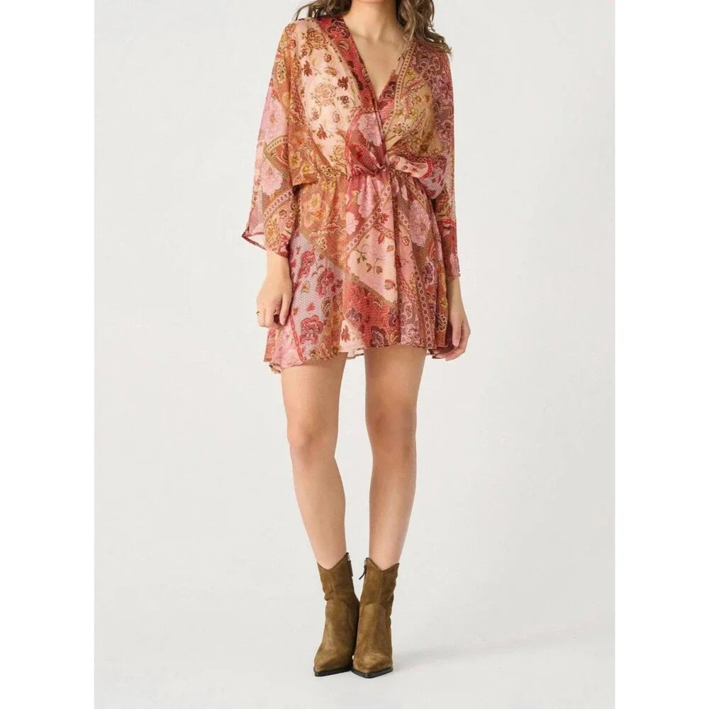 Mango Floral Chiffon Dress Coastal Cowgirl Western Flowy Boho Whimsical S NWT - Picture 7 of 7